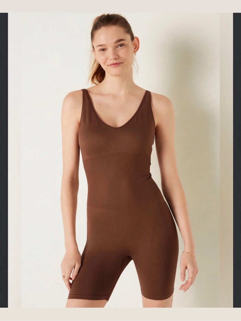 PINK Victoria's Secret Brown Ribbed Seamless Shapewear Romper